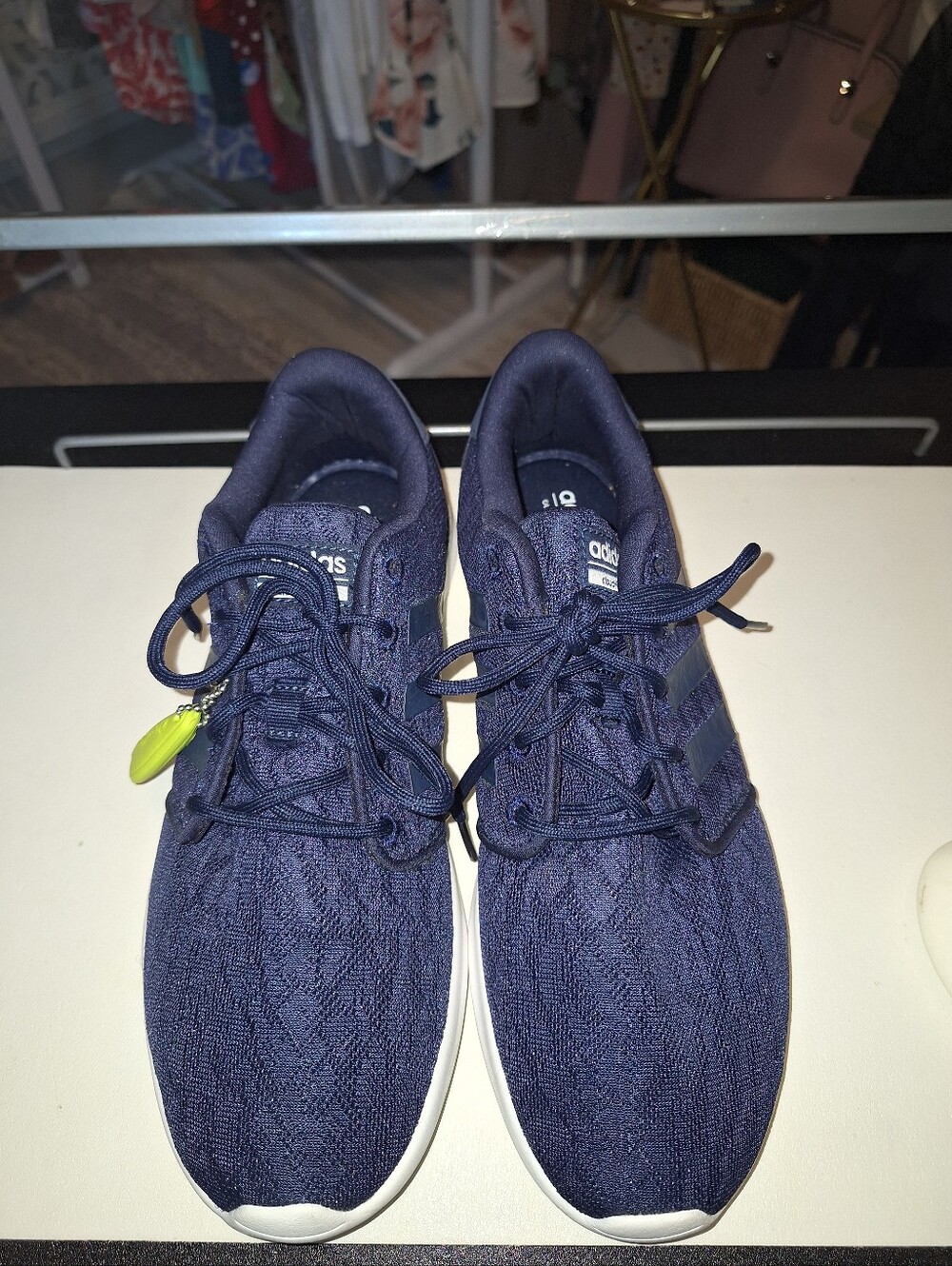 Adidas men's Navy Knit Sneakers with White Soles
